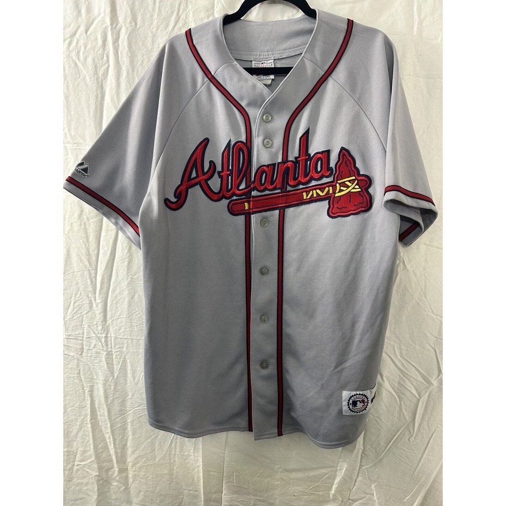 Majestic Atlanta Grey Baseball Jersey with Red Trim